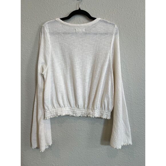 Madewell Off-White Long Flowy Sleeve Elastic Waist Top Size Medium a122 - Picture 2 of 5